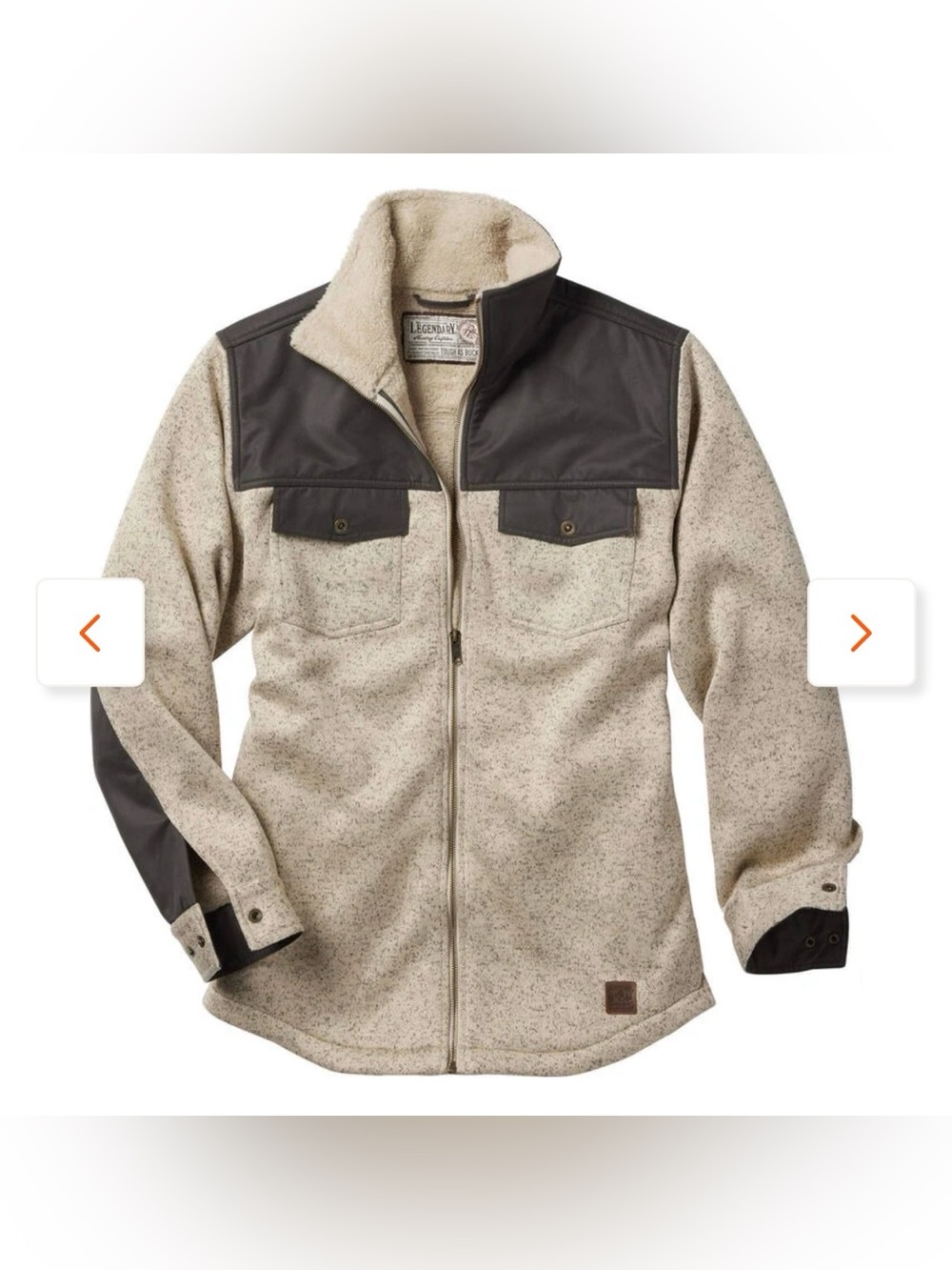 Legendary Whitetails Tough As Buck Sweater Knit Shirt Jacket Zip Oatmeal Large